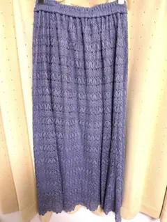 着用数回　ピンクアドベ　ニットレースマキシスカート 763-79201 ブルー