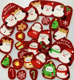 シマエナガ サンタクロース　クリスマス　ハンドメイド布シール　フレークシール