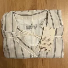 【新品】無印良品　二重ガーゼ長袖パジャマ　サンドベージュストライプのサムネイル