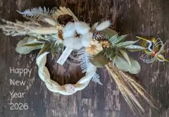 2026年 しめ縄飾り しめ縄リース コットン ドライフラワー 開運 1点飾り