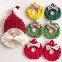 ハンドメイドミニリースサンタクロースモチーフセット☆レース編みレース糸毛糸手編み