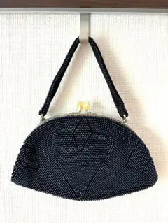 値引き ビーズ がま口バッグ 紺フォーマル ハンドバッグ クラシカル 和装にも