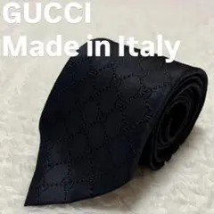 イタリア製GUCCI シルクネクタイ　GGパターン　ブラック　美品　ロゴ総柄