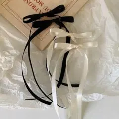 ヘアクリップ リボン 黒 白