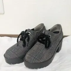 厚底 レースアップ シューズ ブーツ 靴 ツイード柄