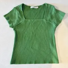 美品【MOUSSY】グリーン リブトップス 半袖 フリーサイズ 春夏のサムネイル