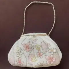 レトロ ビーズ刺繍バッグ 花柄 パーティ 和装 洋装兼用