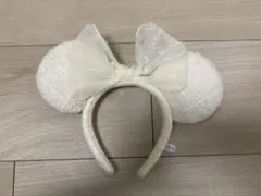 ディズニーカチューシャ 白 ツイード ミニー