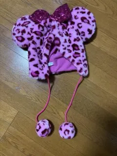 ディズニー　ファンキャップ　ヒョウ柄　ピンク　ミニー