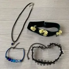 ネックレス チョーカー ブレスレット 4点セット 黒 青 ビーズ  手作りもあり
