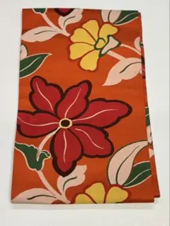 オレンジ 花柄 名古屋帯　かわいい