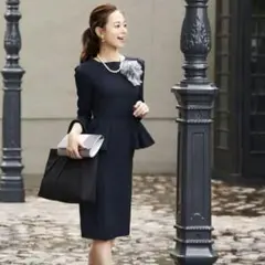 未使用級　ルイルエブティック　ペプラムワンピース　セレモニー　ネイビー　Iライン