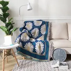 【新品！未使用！最終値下げ！】マルチカバー　デイジー柄　欧米風　高品質綿麻混合