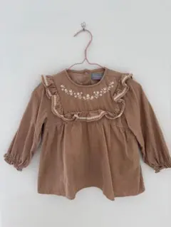 女の子　コーデュロイ 刺繍ブラウス ブラウン