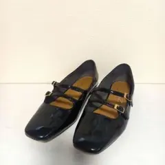 ルタロン 黒 ダブルストラップパンプス 25cm