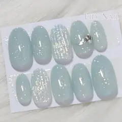 ネイルチップ バカラネイル キラキラ ちゅるん 夏 ブルー 大人【B002】