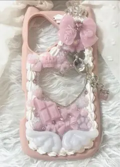 ♡いちごチャーム付き♡デコ電 ピンク 量産型 ホイップデコ iPhone16