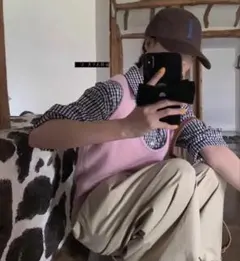 【引越限時SALE】ピンク Vネック ニットベスト Fサイズ