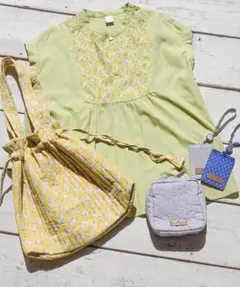 plame_colome 刺繍入りフレアシャツ オリーブグリーン