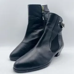 エレガンスヒミコ サイドゴア ショートブーツ ベルト ローヒール 黒 24cm