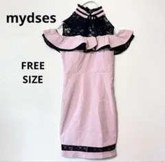 Mydses フリルオフショルダードレス ピンク　膝丈ワンピース　パーティドレス