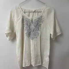 grove 半袖シャツ M アイボリー刺繍