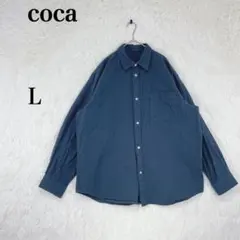 【コカ】メンズ 長袖 シャツ ビッグシルエット L ネイビー コットン100％
