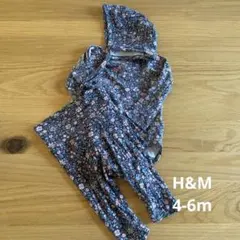 H&M 花柄ロンパース レギンス ボンネットセット4-6M