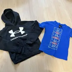 UNDER ARMOUR 黒パーカー & adidas 青Tシャツ セット
