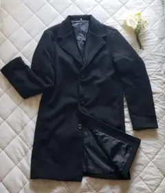 メンズ チェスターコート ロング 丈 ブラック サイズL