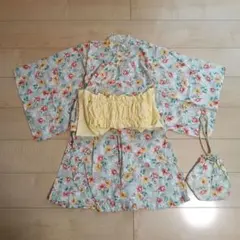 美品　ブランシェス　浴衣　セパレート浴衣　帯　巾着　花柄　コットン　夏祭り　花火