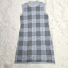 GU ノースリーブニットワンピース Lサイズ チェック柄 水色