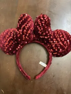 ディズニー　ミニー　スパンコールカチューシャ ワインレッド
