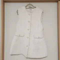 ツイード　ペプラム　ジレ　パール　フォーマル　ホワイト
