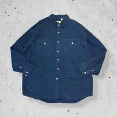 古着ムースクリークヘビーネルシャツシャモアクロスネイビー紺無地ヴィンテージ2XL