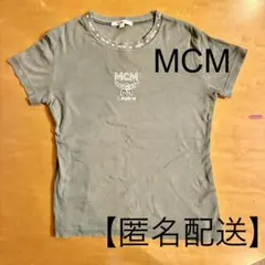 MCM 半袖Tシャツ　L カーキ　フロント・襟首　 ロゴプリント【匿名配送】