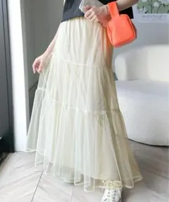 チュールレイヤード ティアードロングスカート