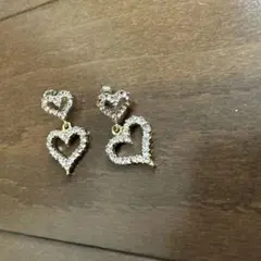 【美品】ダブルハート ストーン ピアス ゴールドカラー
