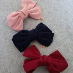 リボン型ヘアバレッタセット 3色
