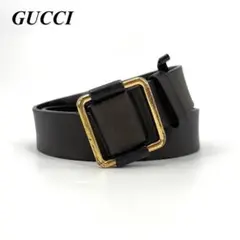 良品 GUCCI グッチ レザーベルト ゴールドバックル ブラック
