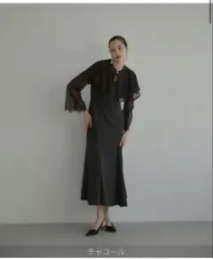 ANDRESD レースカーディガン付ワンピース　チャコール