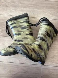 迷彩 ゴム製 長靴 ドローコード付き19センチ