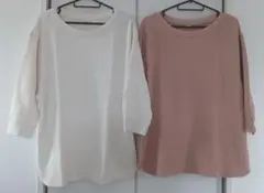 ユニクロ　ワッフルTシャツ　七分　XLサイズ　2枚　ホワイト　オレンジ