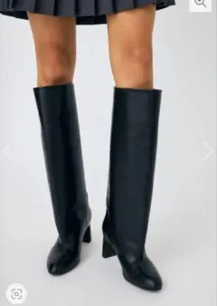 MOUSSY ブラック ロングブーツ ミドルヒール