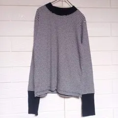 Reajb リアジェ　ボーダー長袖トップス　モックネック　M　ブラック×ホワイト