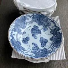 染付 葡萄文 皿 縁金彩 直径約16cm