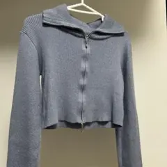 GRL ダブルジップ襟付きニットトップス ブルー