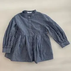 index ネイビーラメインヘプラムブラウス ストライプ 七分袖シャツ