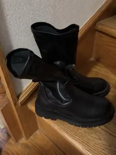 ブラックロングブーツ 厚底 合成皮革　size40
