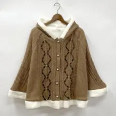 アクシーズファム★裏ボアニットポンチョサテンリボン編み上げケープ